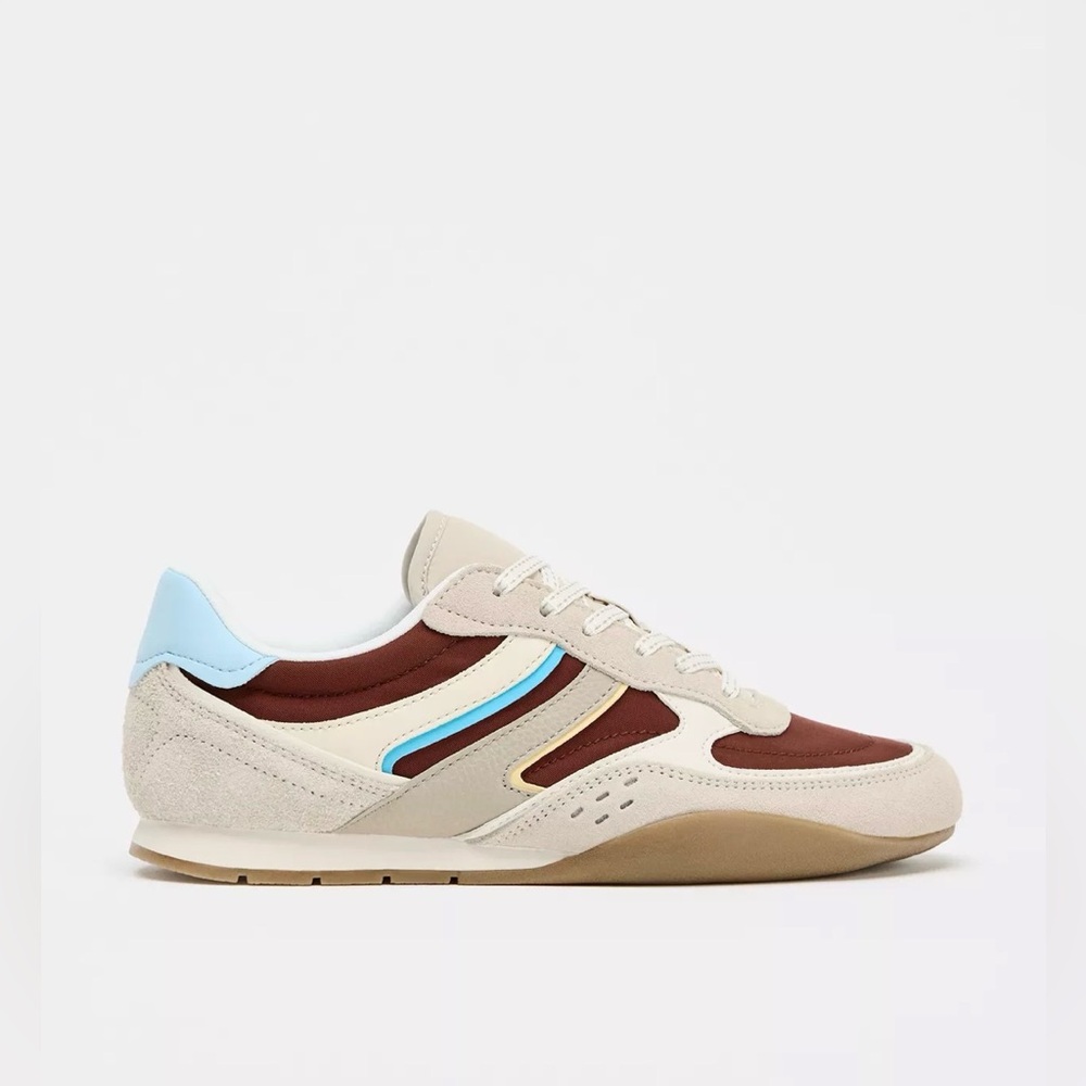 Zara Beige and Brown Sneakers with Blue Accent